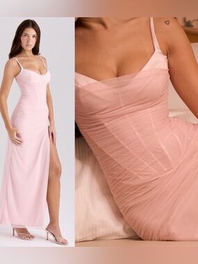HOUSE OF CB 'Lini' Soft Pink Mesh Maxi Dress Size M A-C NWOT